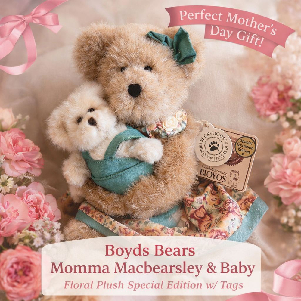 Boyds Bears Momma Macbearsley & Baby w Tags Floral Dress Special Edition Plush